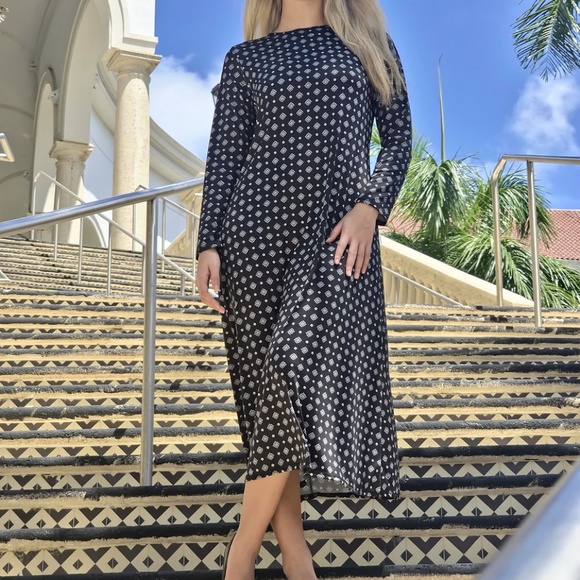 DEVORAH'S SECRET Modest Midi Dress Black Diamond Print Regular&Plus Sizes - Picture 4 of 4